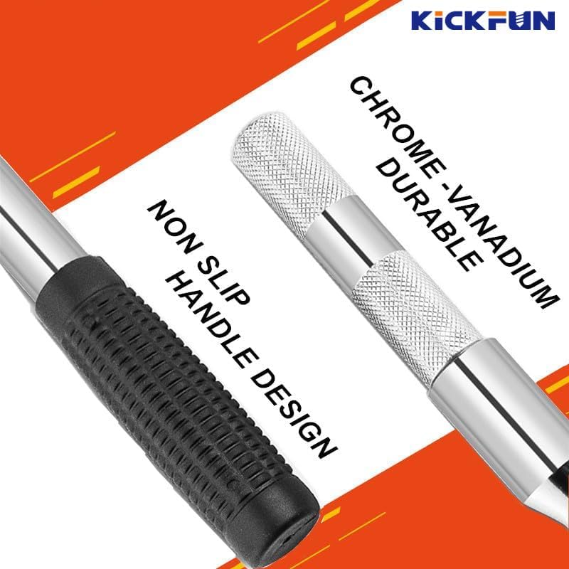KickFun مفتاح لوج ممتد 25 بوصة مع علبة تخزين، مفتاح صمولة عجلة 4 طرق مع مقابس قياسية (17 مم، 19 مم، 21 مم و 23 مم) - Image 3